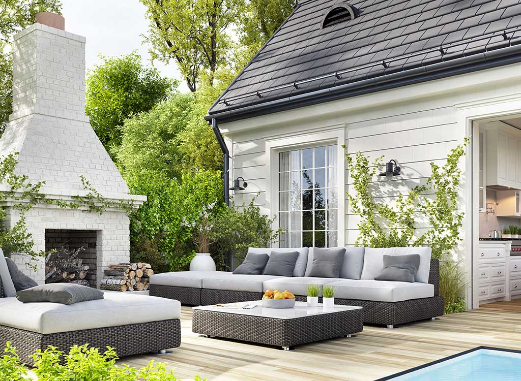 Patio with a Fireplace